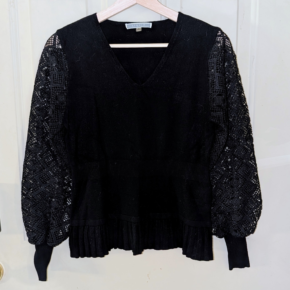 Black Lace Sleeve V-Neck Sweater Top – Whimsigoth Style